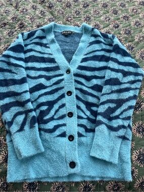 Motel Rocks blue zebra print button down cardigan